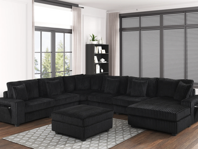 LABOR DAY SALE — BLACK SECTIONAL W/ CUPHOLDERS & USB CHARGER — ONLY $1,699!