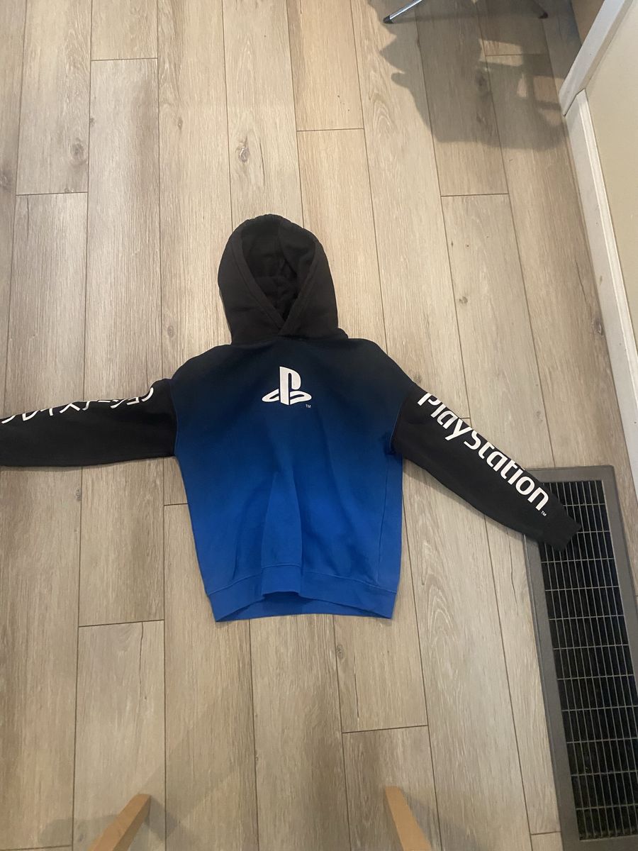 PlayStation Kids' Gradient Blue & Black Cotton Hoodie - Size 8/10 with Logo Sleeves