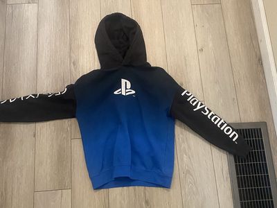 PlayStation Kids' Gradient Blue & Black Cotton Hoodie - Size 8/10 with Logo Sleeves