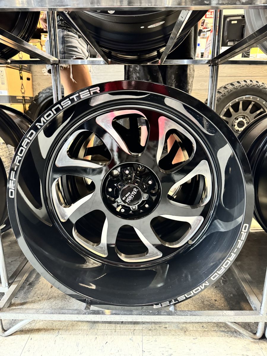 OFF-ROAD MONSTER M22 22x12 Gloss Black Milled Edge Wheels, -44mm Offset, 5x139.7 lug pattern. Brand new set of 4 wheels.