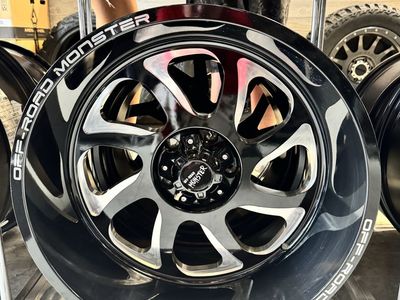 OFF-ROAD MONSTER M22 22x12 Gloss Black Milled Edge Wheels, -44mm Offset, 5x139.7 lug pattern. Brand new set of 4 wheels.