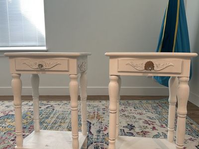 Distressed White Wood Nightstands / End Tables - Set of 2 with Drawers & Shelves