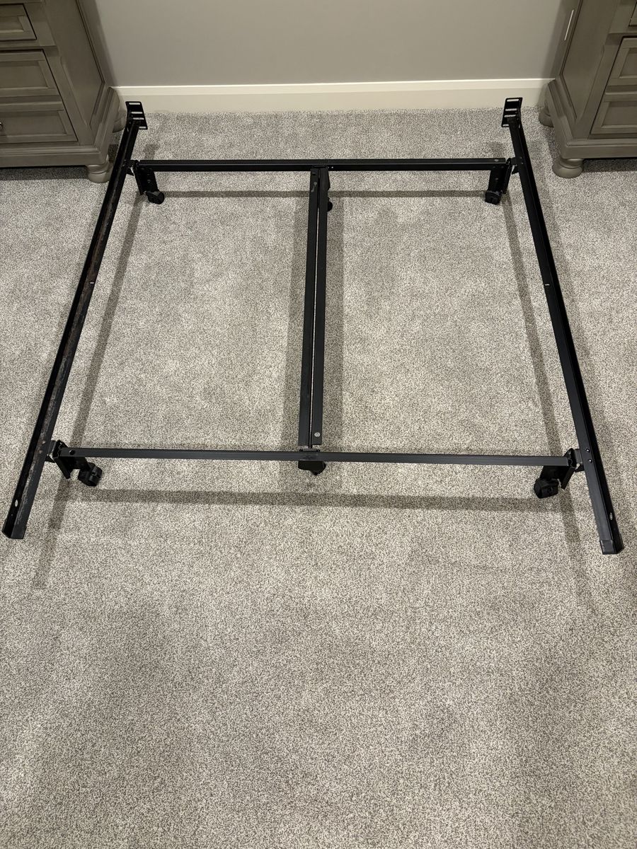 Queen Metal Bed Frame with Center Support Bar and Caster Wheels