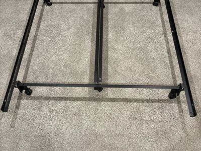 Queen Metal Bed Frame with Center Support Bar and Caster Wheels