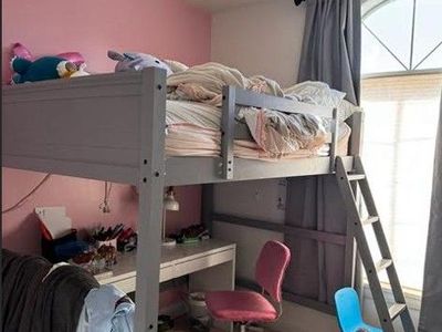Gray Twin Loft Bed Frame w/ Ladder & Desk Space - Perfect for Kids' Rooms