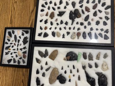 3 Glass Cases Of Native American Arrowheads