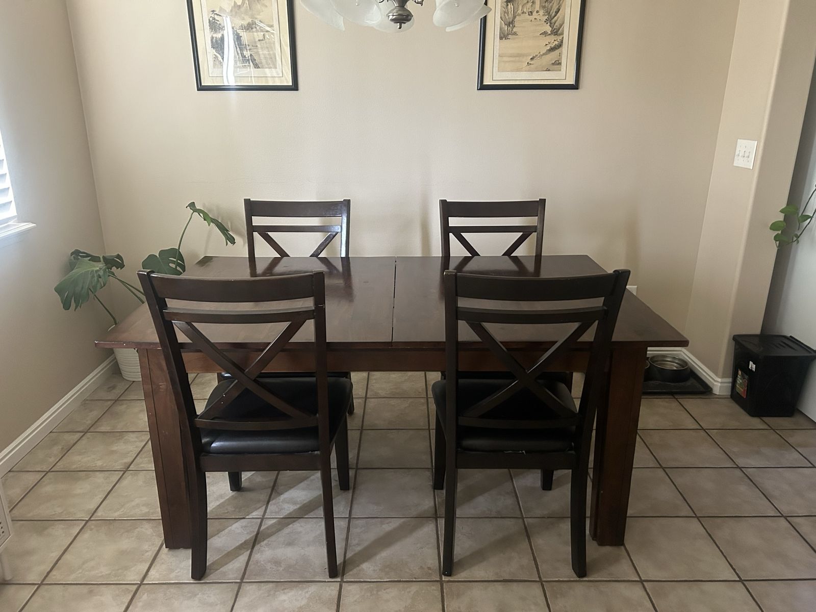 Dark Wood Extendable Dining Table with 5 Chairs