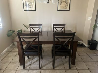 Dark Wood Extendable Dining Table with 5 Chairs