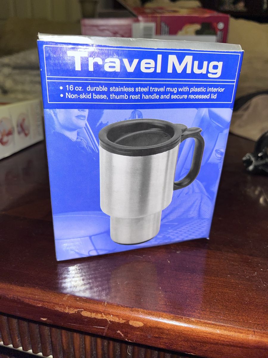 16 oz. Stainless Steel Travel Mug with Plastic Interior, Non-Skid Base, Recessed Lid