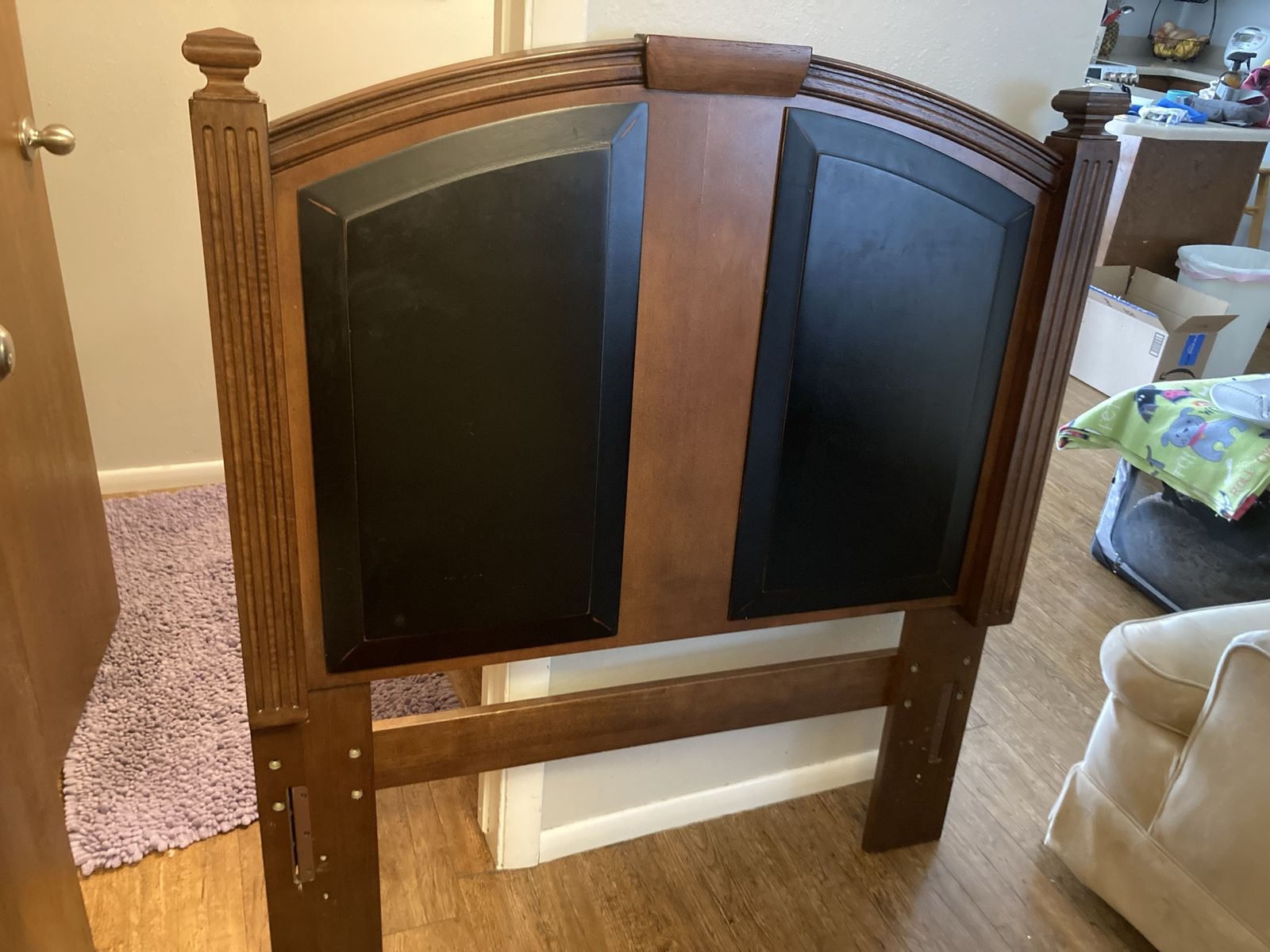 Wooden Headboard, Classic Style, Cherry Wood & Black Panels, Twin Size Ashley Furniture, Cedar Heights Collection