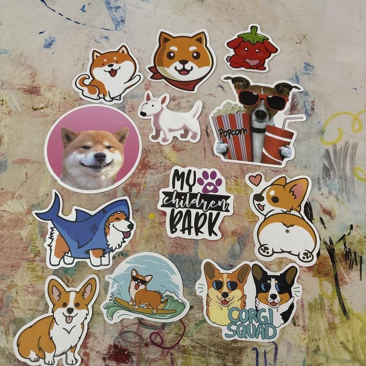Cute Dog Sticker Pack - Corgi, Shiba Inu & Bull Terrier Decal Set for Laptops, Water Bottles