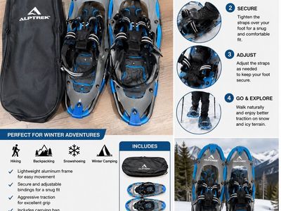 ALPTREK Snowshoes Lightweight Aluminum Frame Set with Carrying Bag Blue