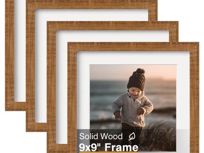 New! KINLINK 9x9 Picture Frames 4 Pack Teak Solid Wood Square Frames