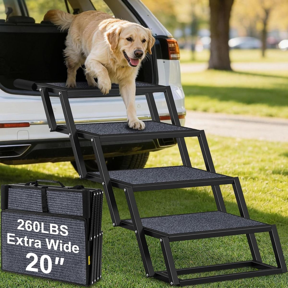 NEW Dog Stairs for Large Dogs - Extra-Wide 20-Inch Step 43-Inch 5-Step Designed for Oversized SUVs