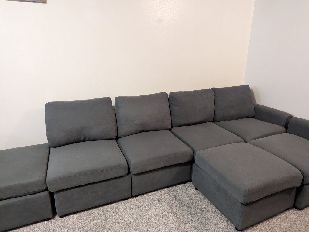 Modular Sectional Sofa with Storage Ottoman - Gray Fabric Couch