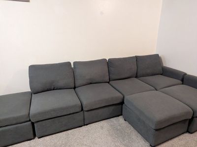 Modular Sectional Sofa with Storage Ottoman - Gray Fabric Couch