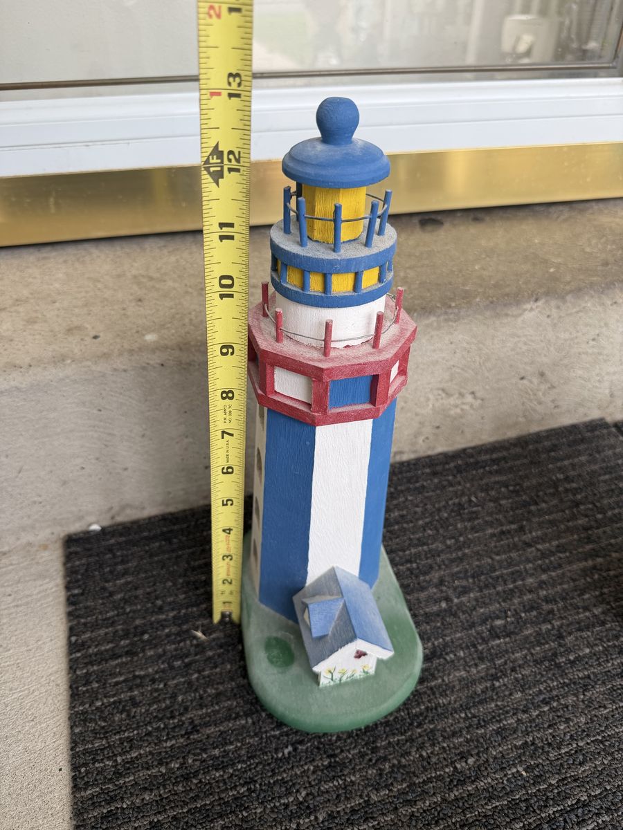 Hand Painted Wooden Lighthouse Decor Figurine Nautical Coastal Accent