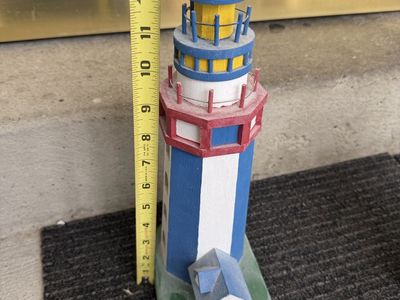 Hand Painted Wooden Lighthouse Decor Figurine Nautical Coastal Accent