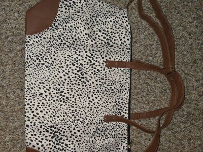 Spotted Print Canvas & Faux Leather Duffel Bag Travel Tote