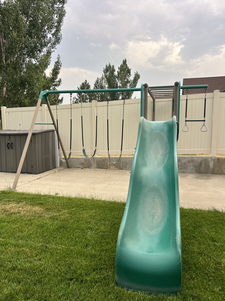 Outdoor Metal Swing Set & Slide with Monkey Bars - Great for Backyard Fun!