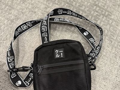 Unbranded Black Crossbody Bag with Skull & Japanese Text Strap