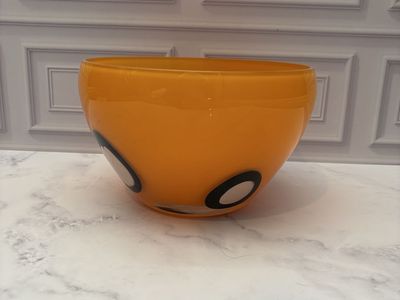 Retro Orange Art Glass Bowl w/ Black & White Dot Design