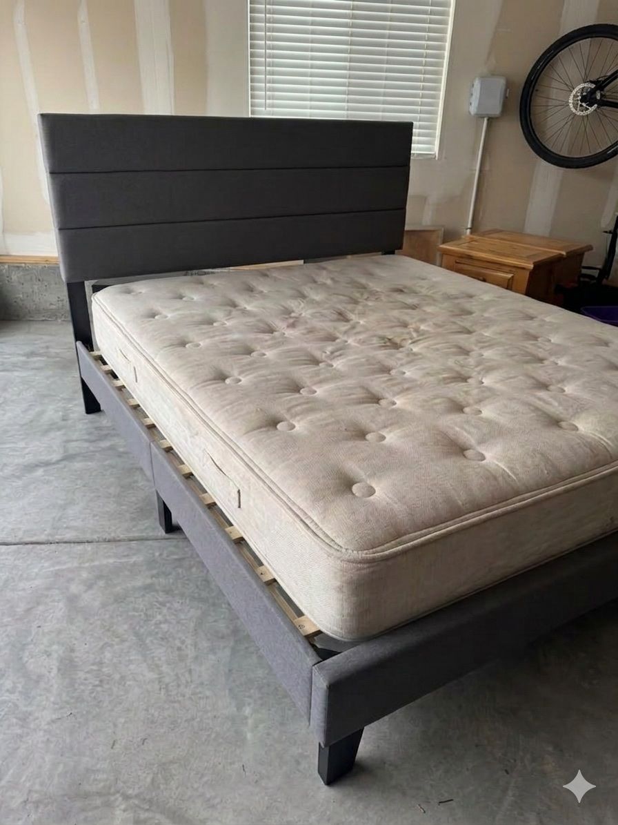 Modern Upholstered Queen Bed Frame & Mattress Set
