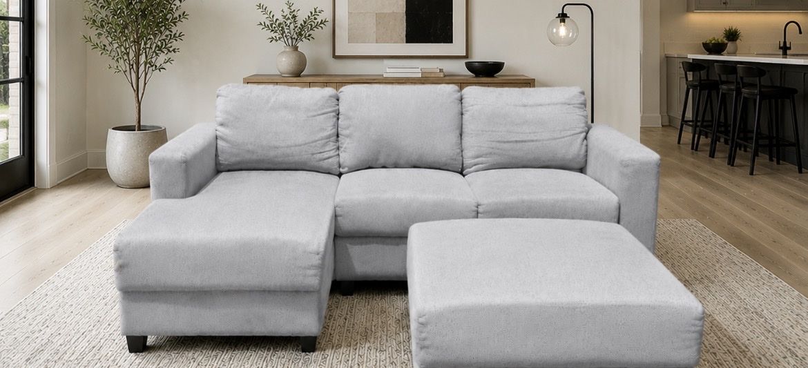 NEED GONE MAKE OFFER! Light Gray Sectional Sofa with Reversible Chaise and Ottoman - Great Condition
