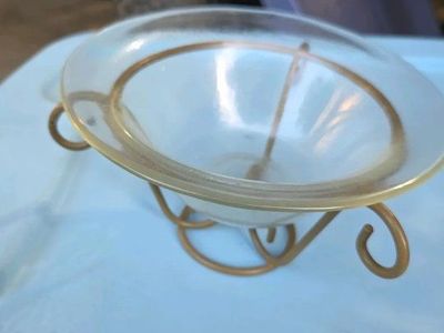 Clear Glass Tea Light Holder with Gold Metal Stand