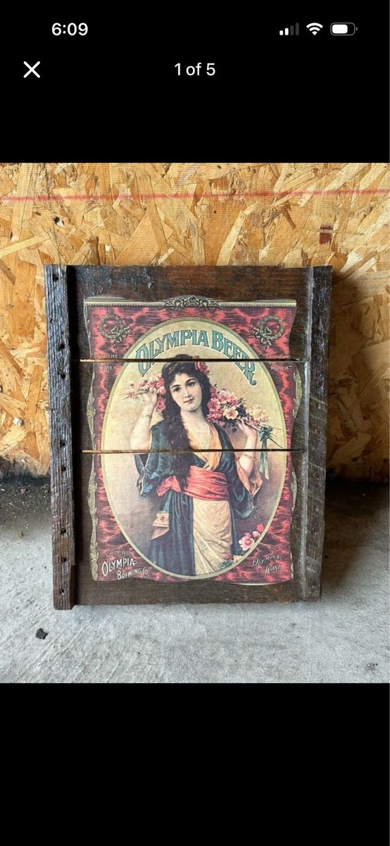 Vintage Olympia Beer Wood Sign Rustic Wall Decor Advertising Print