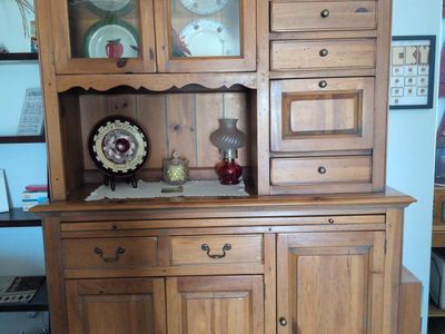 Rustic Wood China Cabinet Hutch with Glass Doors & Drawers - Display & Storage