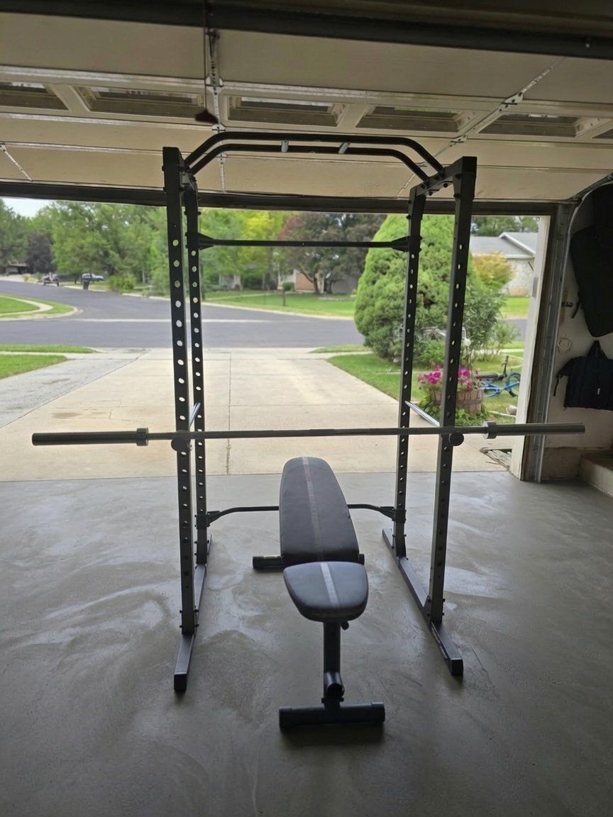 Squat Rack with Bench and Barbell - Home Gym Power Rack Weight Lifting Set