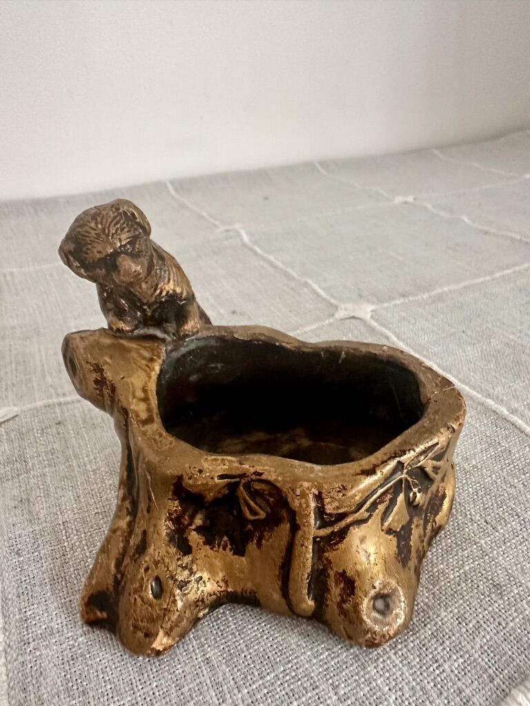 Vintage Redware Gilded  Trinket Dish