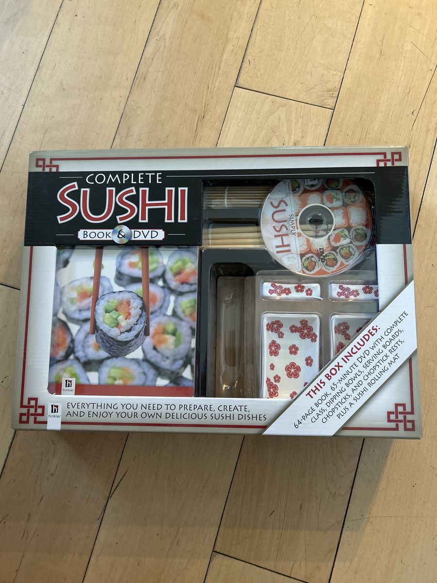 Complete Sushi Making Kit with Book DVD Rolling Mat & Ceramic Dishes Hinkler