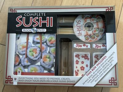 Complete Sushi Making Kit with Book DVD Rolling Mat & Ceramic Dishes Hinkler