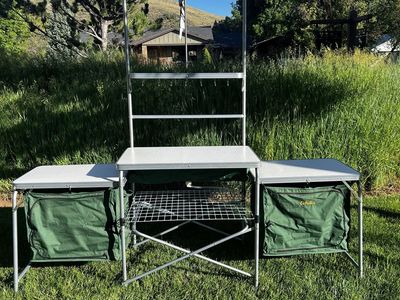 Cabela's Deluxe Camping Kitchen: Portable Prep Station with Side Tables & Storage
