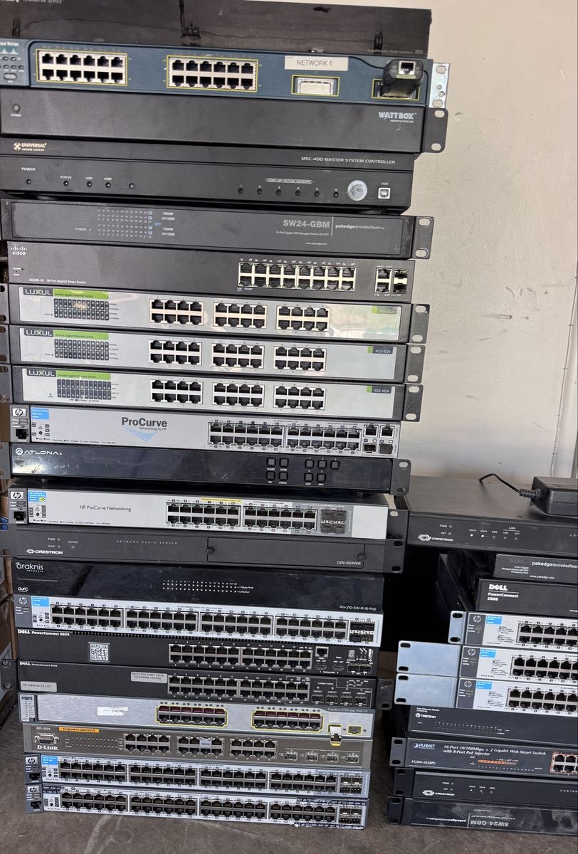 31 Network Rack Equipment Lot – Crestron, Cisco, HP, Araknis, Luxul, Dell – Bulk Only