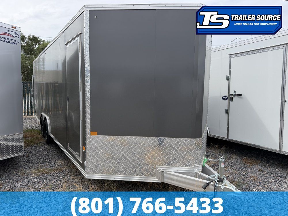 8.5x24 Alcom Aluminum EZ Hauler XLT Auto Trailer - 7'0" Interior - 10K GVWR - .080 PolyCor, Escape Door, Rear Spoiler,