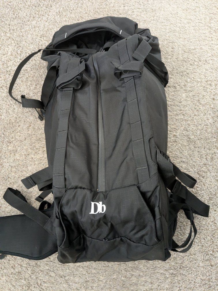 Db The Fjall 34L Backpack - Black Out 100% Recycled Nylon, Roll Top, Goggle Pouch