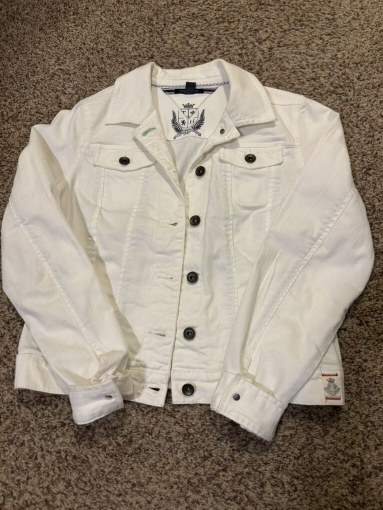 WOMENS TOMMY HILFILGER WHITE JEAN JACKET- M