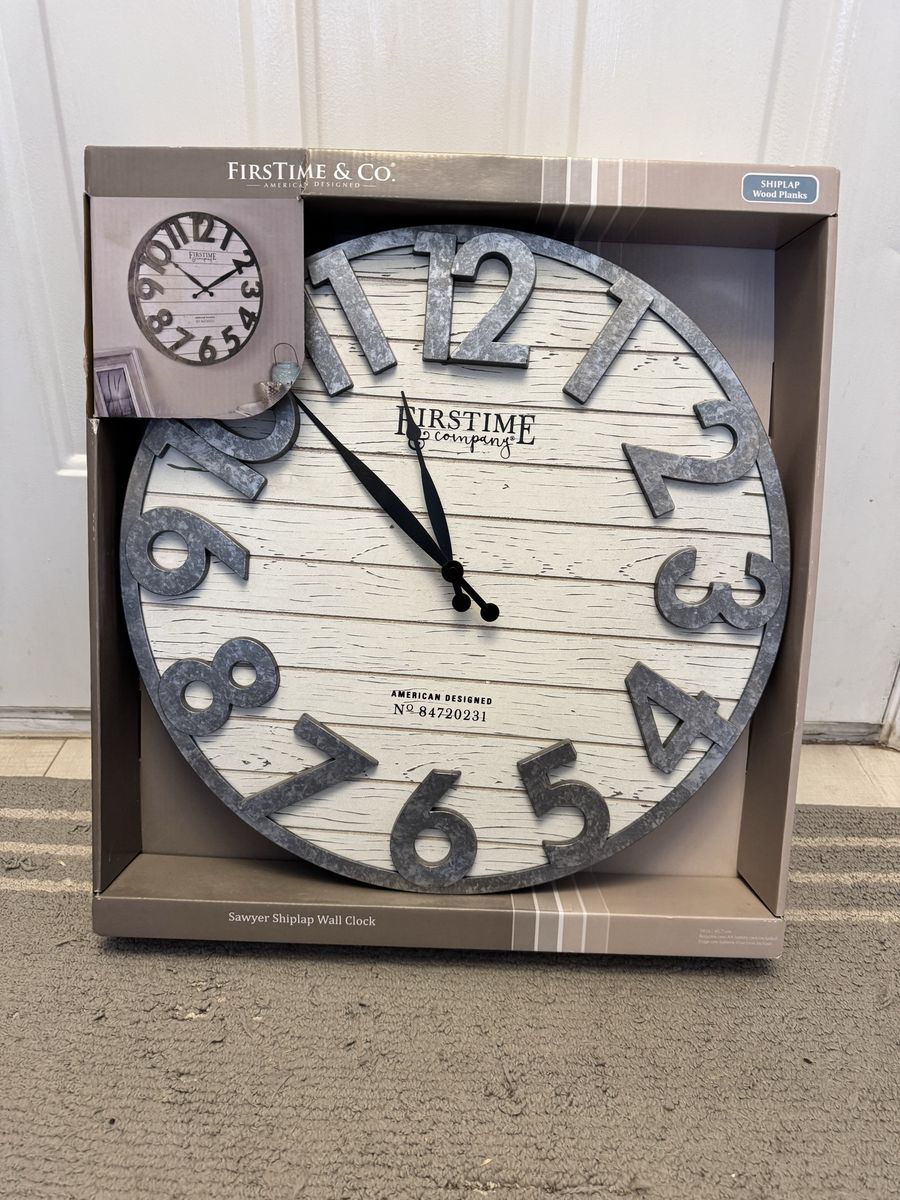 Firstime & Co. Sawyer Shiplap Wall Clock - Galvanized Metal and Wood Planks
