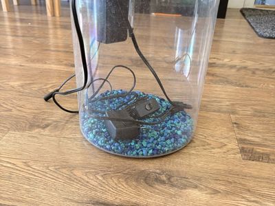 Small Round Fish Tank Aquarium with Blue Gravel, Filter & Light - Used
