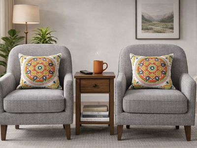 Pair Of Upholstered Studded Chairs Down Filled