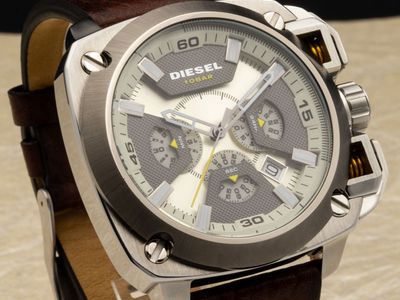 Diesel BAMF Chrono-look DZ7343 beige dial, chrono-look subdials & brown leather strap