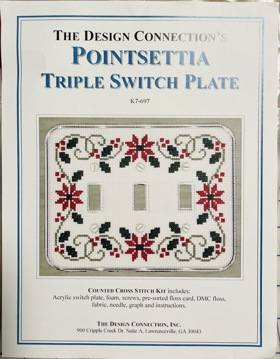 Poinsettia needlepoint pattern + light switch plate