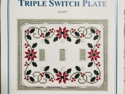 Poinsettia needlepoint pattern + light switch plate