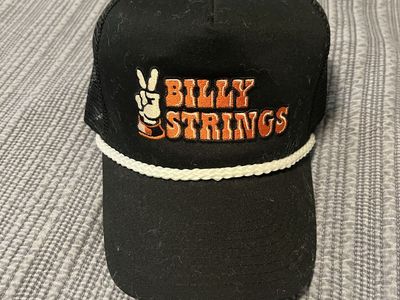 Billy Strings Trucker Hat Black w/ Embroidered Logo & White Rope Detail - One Size Fits Most