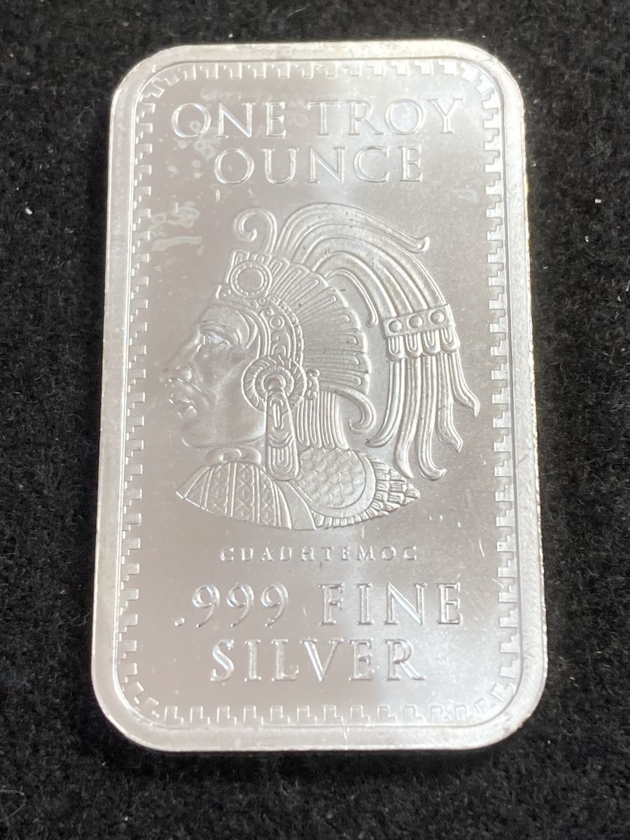 1 oz .999 Fine Silver Bar - Aztec Cuauhtemoc Design - Collectible Bullion