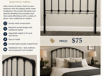 Black Metal Bed Headboard – Classic Arched Design