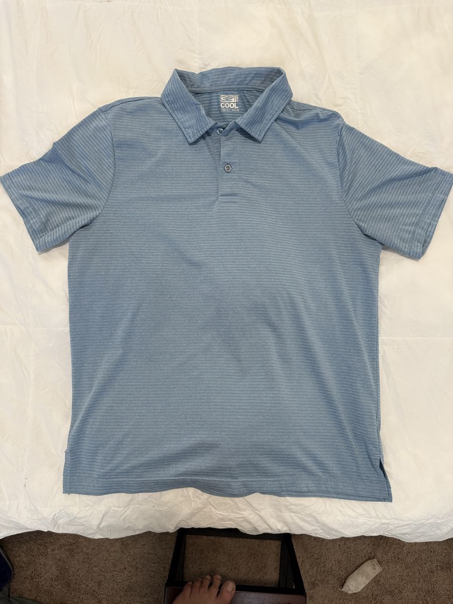 32 Degrees Cool Men's Blue Striped Short Sleeve Polo Shirt Size L